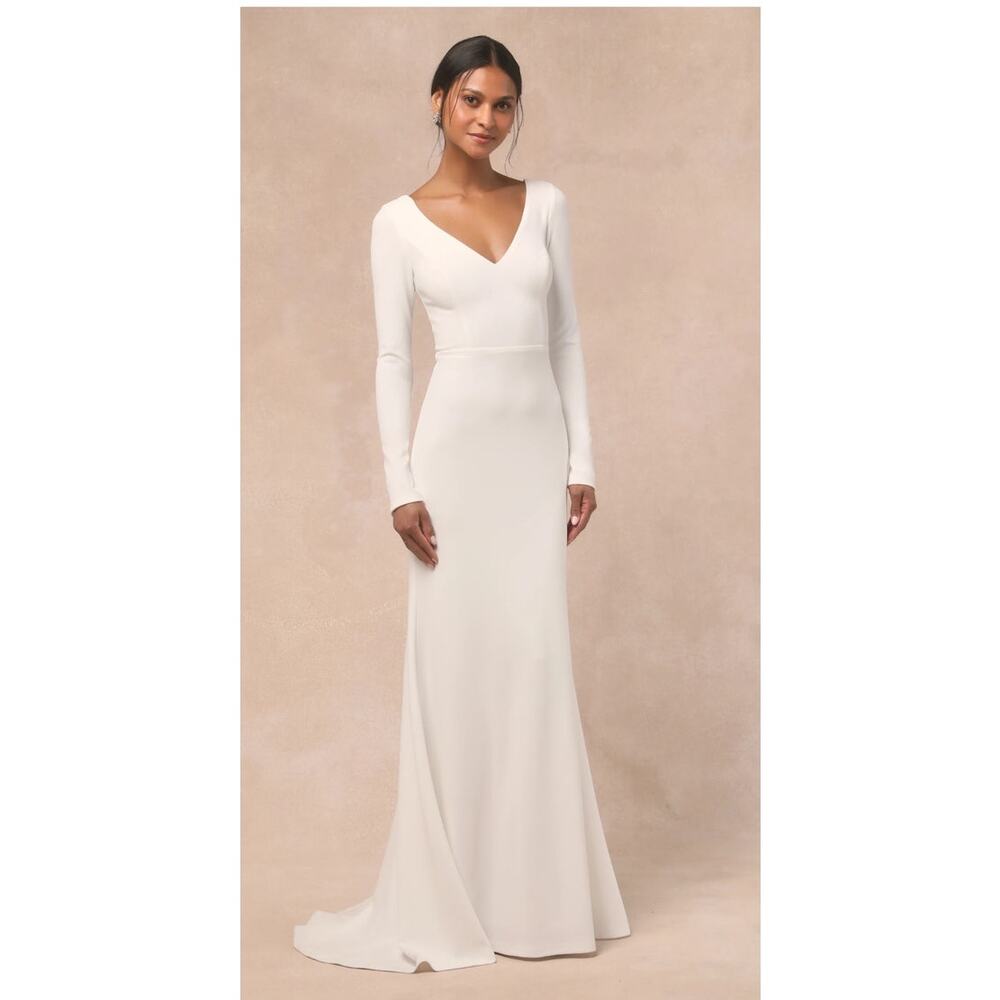 Lulus Feeling of Forever White Long Sleeve Mermaid Maxi Dress Bridal Size 3X